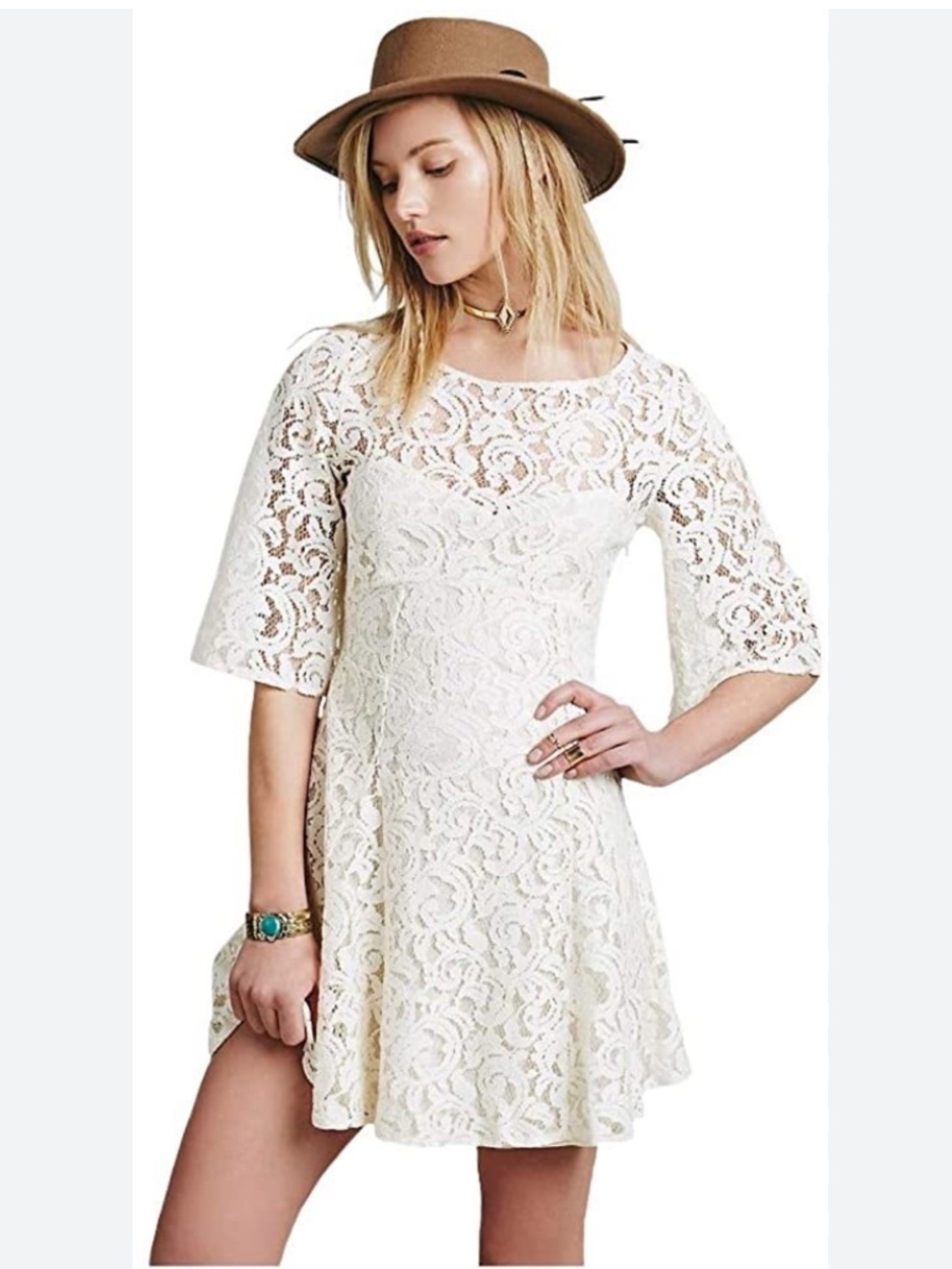 Free People Gypsy Mountain Ivory Lace Dress 8